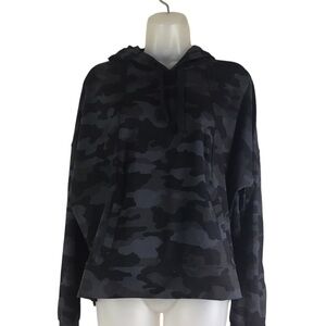 Ideology Women’s Size Large Hoodie Shirt Black Camo Print Cropped